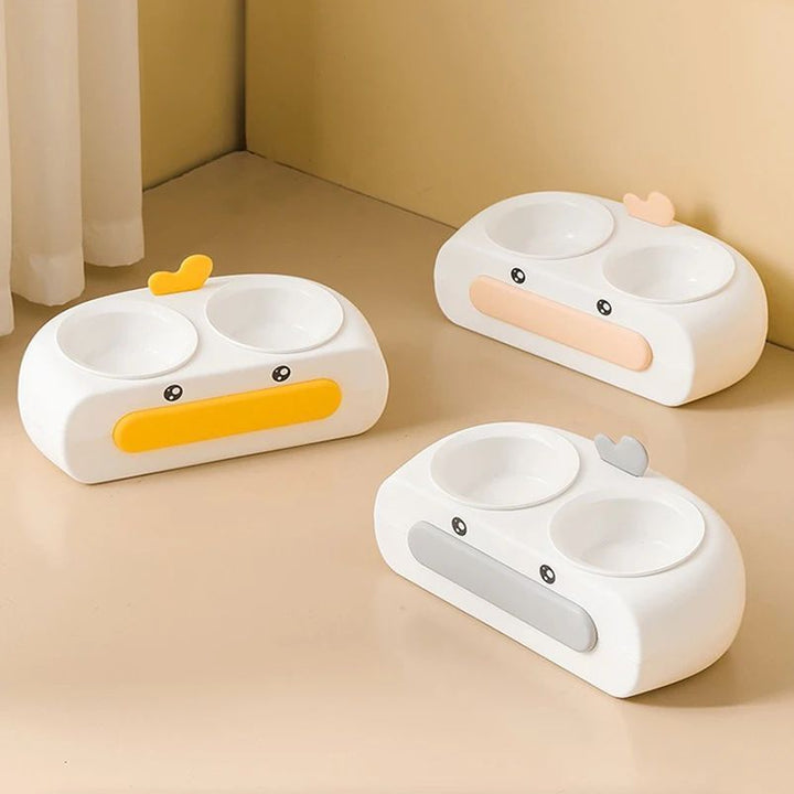 Duck Design Pet Double Feeding Bowl Food And Water Tray